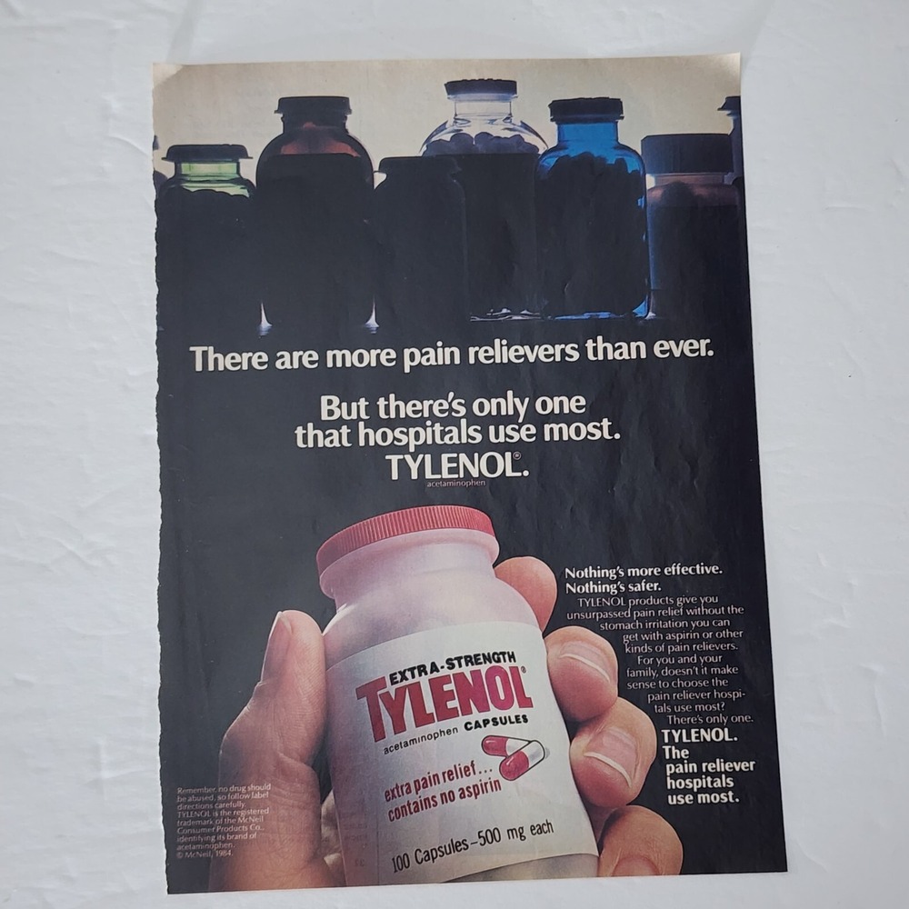 Vintage 1985 Tylenol Print Ad Original Magazine Clipping Pain Reliever 8x11
